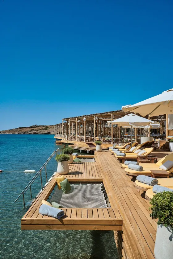 Seaside deck with sun loungers