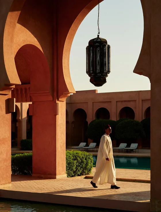 A courtyard with Moorish arches